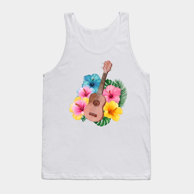 Watercolor Ukulele Hibiscus Tank Top by soulfulprintss8